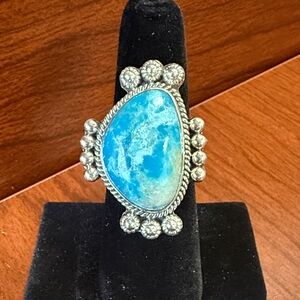 New 925 Sterling Silver Whitewater Turquoise Handmade Ring Size 7
